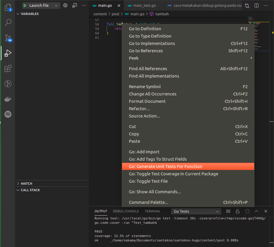 generate unit test in vscode