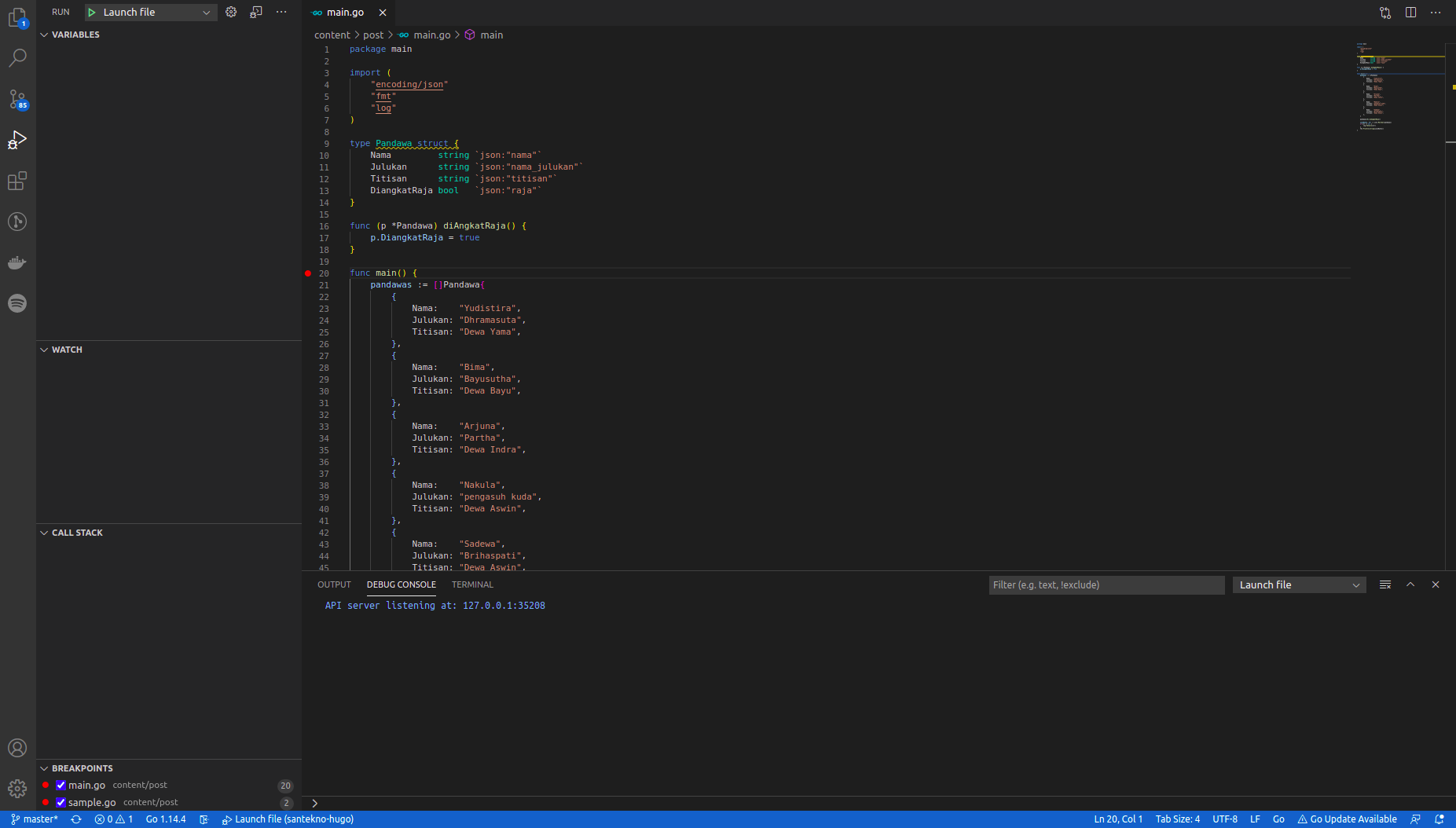 membuat breakpoint pada vscode