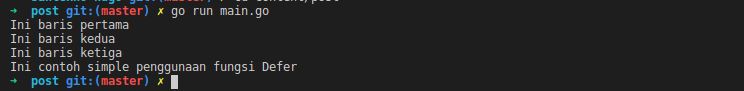 hasil mencetak defer pada golang