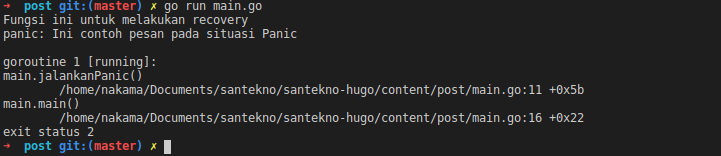 hasil mencetak panic pada golang