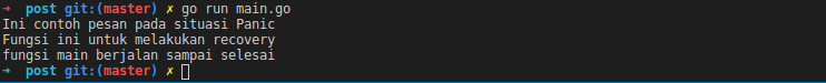 hasil mencetak panic, defer recovery pada golang