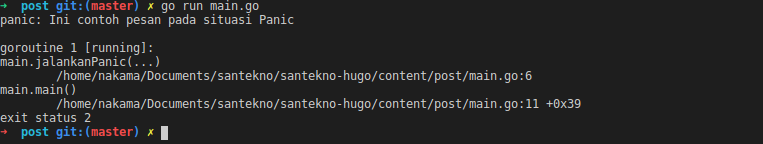 hasil mencetak panic pada golang