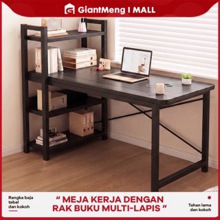 Meja Kerja Minimalis dengan Rak Buku 3 Susun Rangka Besi